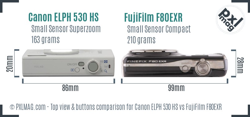Canon ELPH 530 HS vs FujiFilm F80EXR top view buttons comparison