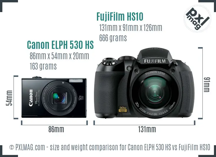 Canon ELPH 530 HS vs FujiFilm HS10 size comparison