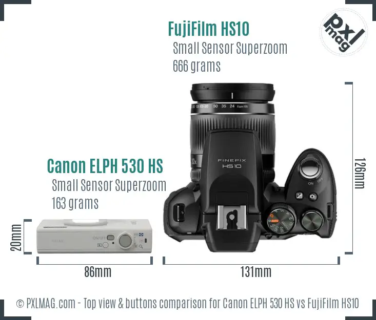 Canon ELPH 530 HS vs FujiFilm HS10 top view buttons comparison