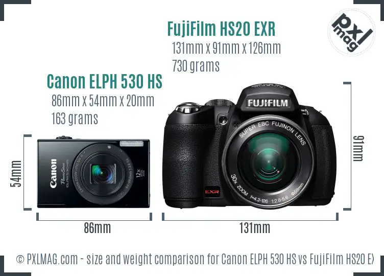 Canon ELPH 530 HS vs FujiFilm HS20 EXR size comparison Canon ELPH 530 HS vs FujiFilm HS20 EXR size comparison