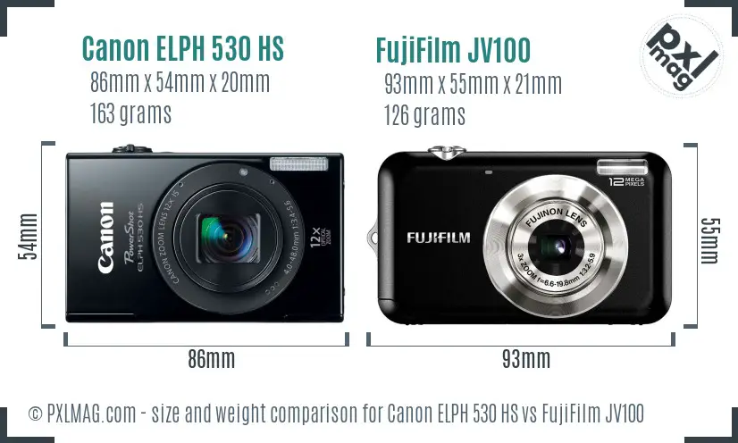 Canon ELPH 530 HS vs FujiFilm JV100 size comparison Canon ELPH 530 HS vs FujiFilm JV100 size comparison