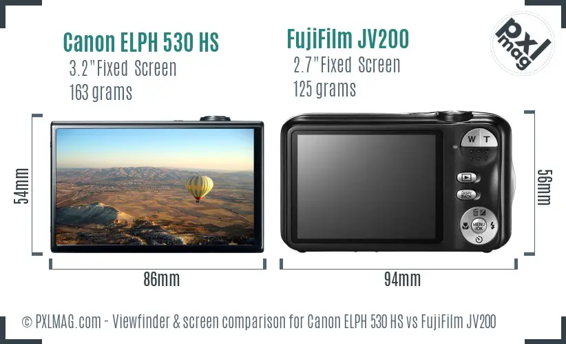 Canon ELPH 530 HS vs FujiFilm JV200 Screen and Viewfinder comparison