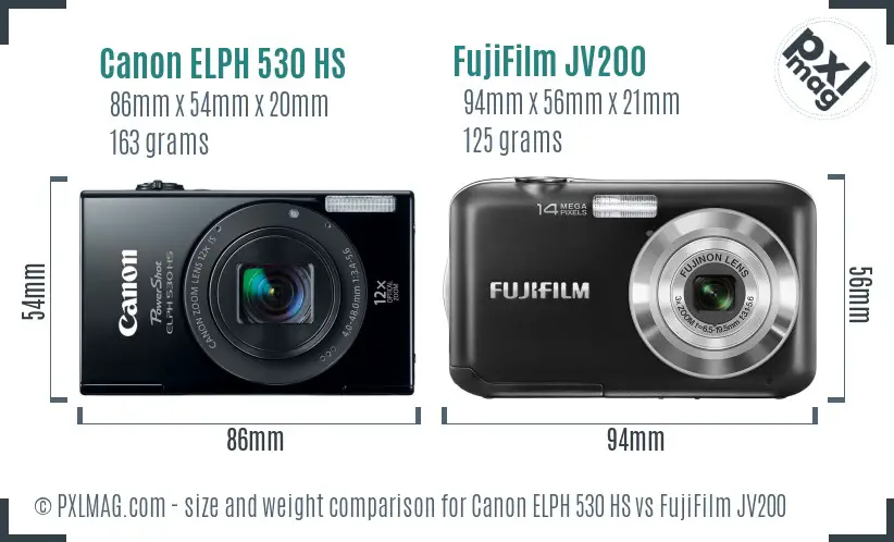Canon ELPH 530 HS vs FujiFilm JV200 size comparison