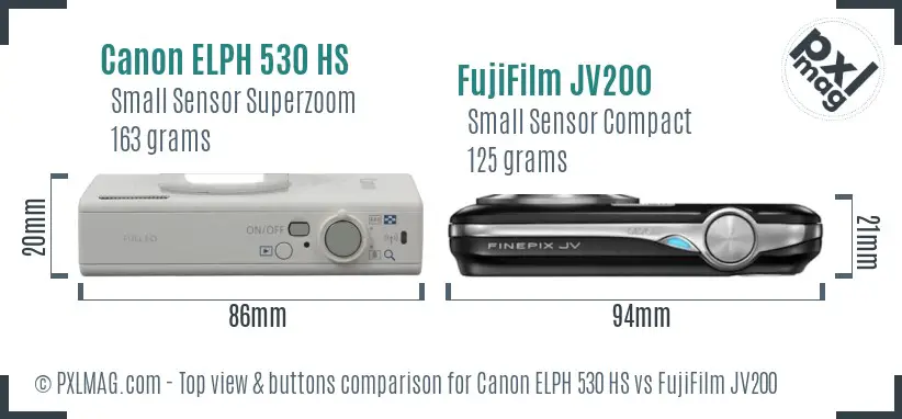 Canon ELPH 530 HS vs FujiFilm JV200 top view buttons comparison