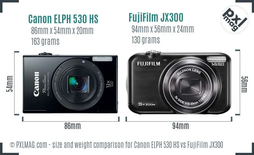 Canon ELPH 530 HS vs FujiFilm JX300 size comparison