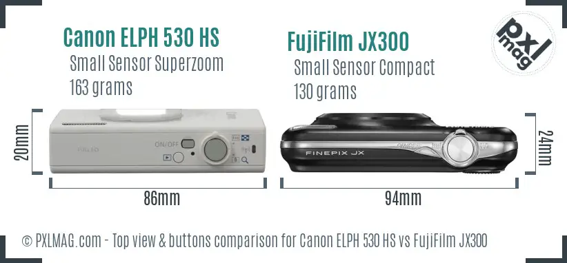 Canon ELPH 530 HS vs FujiFilm JX300 top view buttons comparison