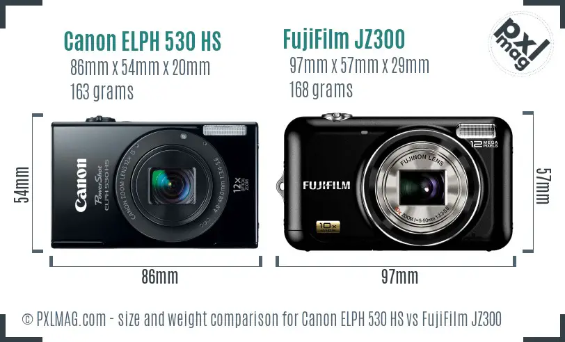 Canon ELPH 530 HS vs FujiFilm JZ300 size comparison