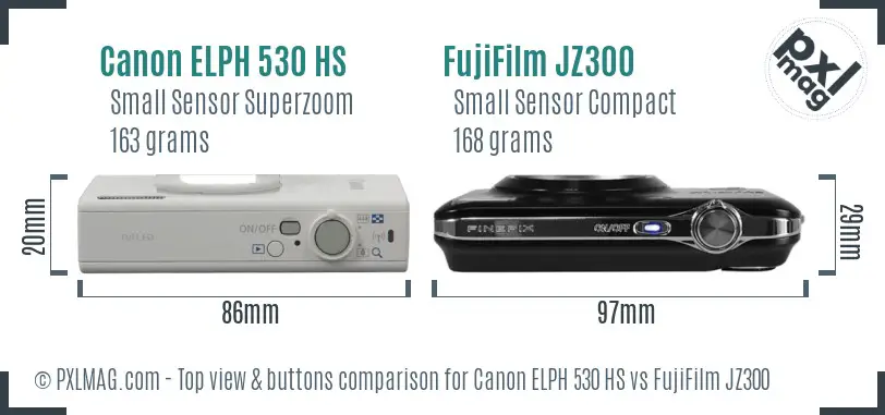 Canon ELPH 530 HS vs FujiFilm JZ300 top view buttons comparison