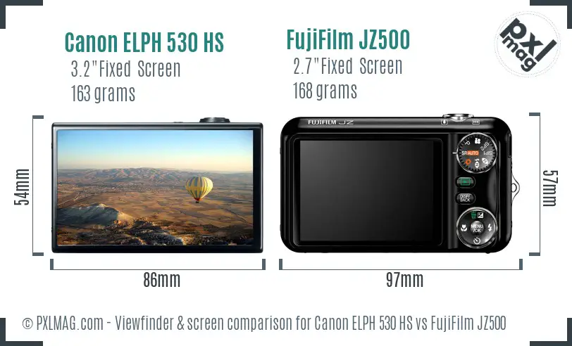 Canon ELPH 530 HS vs FujiFilm JZ500 Screen and Viewfinder comparison