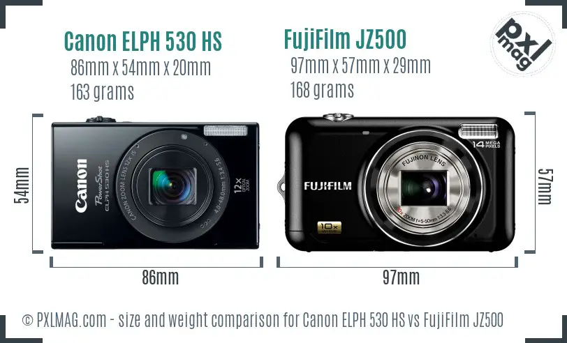 Canon ELPH 530 HS vs FujiFilm JZ500 size comparison