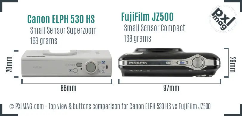 Canon ELPH 530 HS vs FujiFilm JZ500 top view buttons comparison