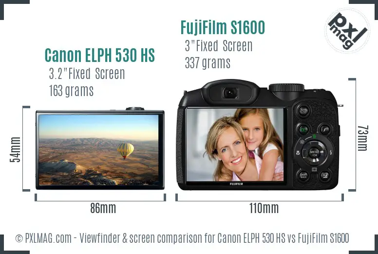 Canon ELPH 530 HS vs FujiFilm S1600 Screen and Viewfinder comparison