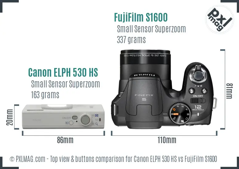 Canon ELPH 530 HS vs FujiFilm S1600 top view buttons comparison