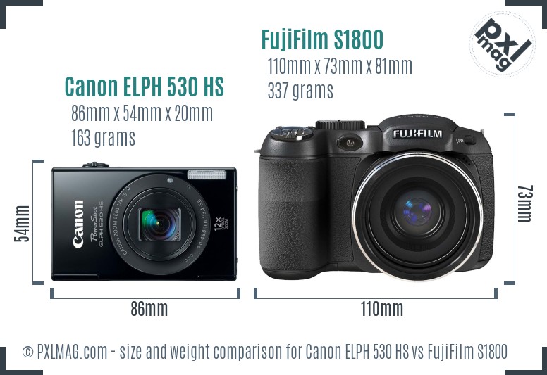 Canon ELPH 530 HS vs FujiFilm S1800 size comparison