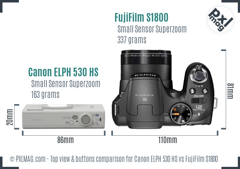Canon ELPH 530 HS vs FujiFilm S1800 top view buttons comparison