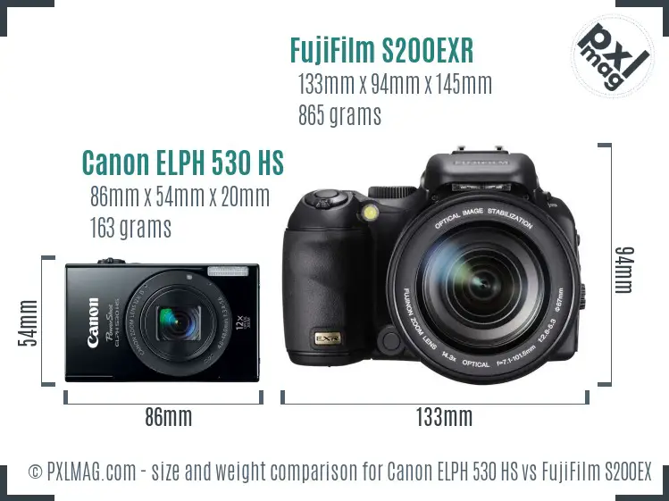 Canon ELPH 530 HS vs FujiFilm S200EXR size comparison