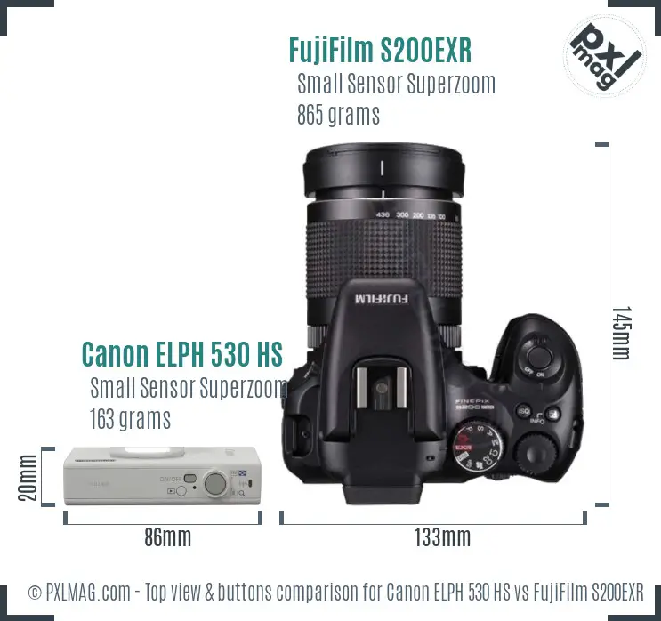 Canon ELPH 530 HS vs FujiFilm S200EXR top view buttons comparison