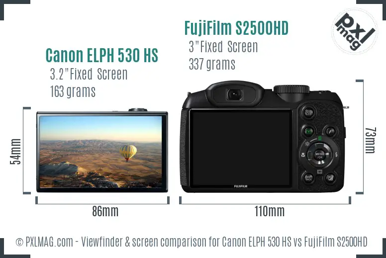 Canon ELPH 530 HS vs FujiFilm S2500HD Screen and Viewfinder comparison