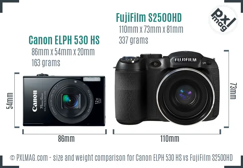 Canon ELPH 530 HS vs FujiFilm S2500HD size comparison