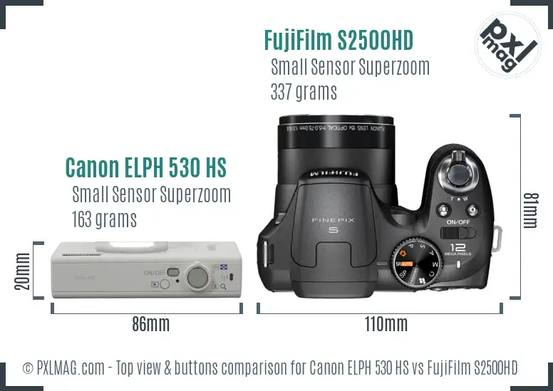 Canon ELPH 530 HS vs FujiFilm S2500HD top view buttons comparison