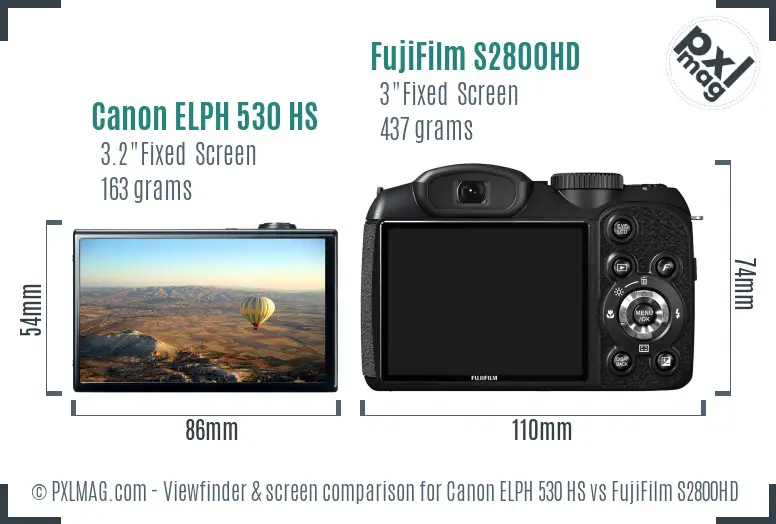 Canon ELPH 530 HS vs FujiFilm S2800HD Screen and Viewfinder comparison