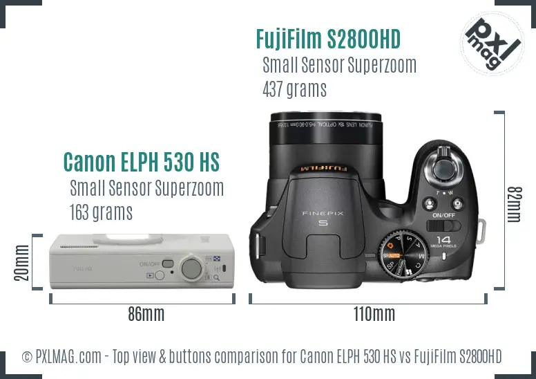 Canon ELPH 530 HS vs FujiFilm S2800HD top view buttons comparison