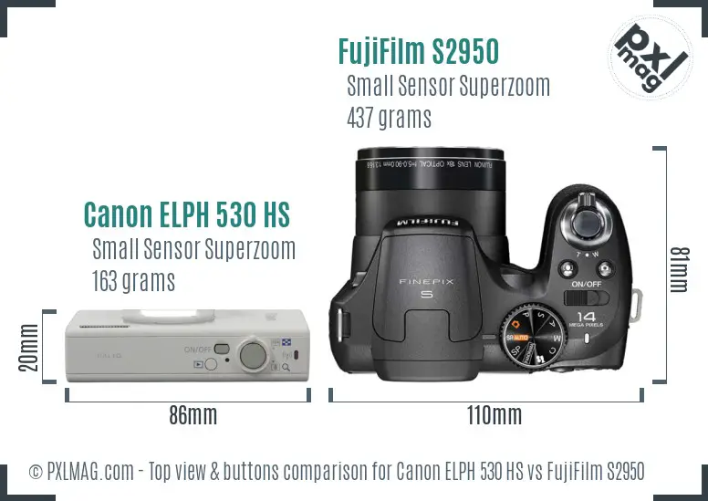 Canon ELPH 530 HS vs FujiFilm S2950 top view buttons comparison