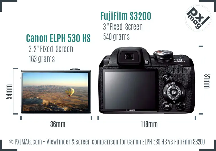 Canon ELPH 530 HS vs FujiFilm S3200 Screen and Viewfinder comparison