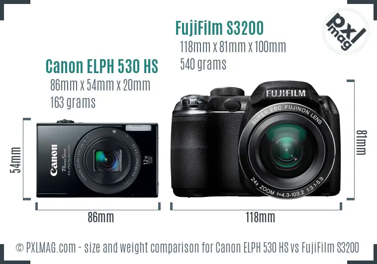 Canon ELPH 530 HS vs FujiFilm S3200 size comparison