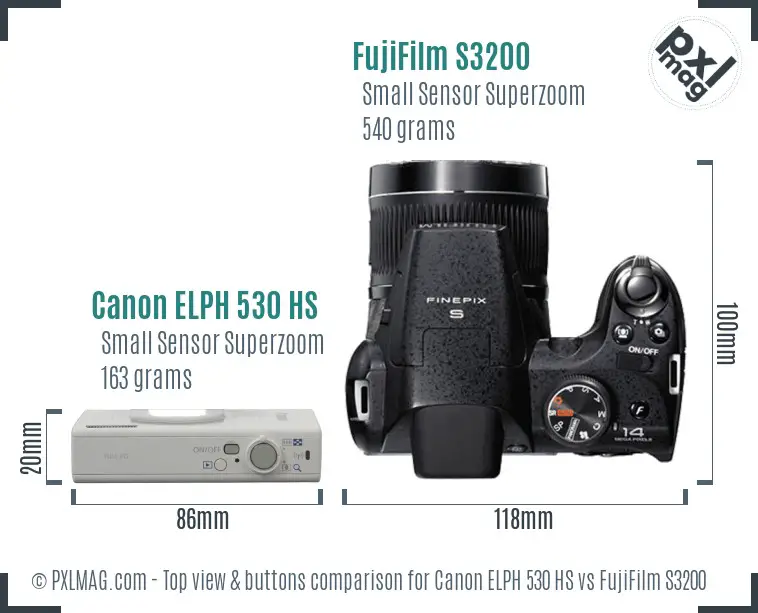 Canon ELPH 530 HS vs FujiFilm S3200 top view buttons comparison