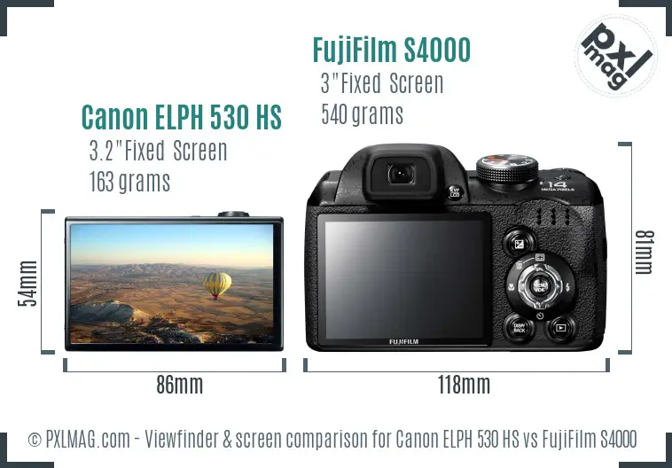 Canon ELPH 530 HS vs FujiFilm S4000 Screen and Viewfinder comparison