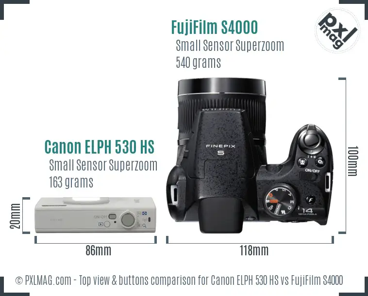 Canon ELPH 530 HS vs FujiFilm S4000 top view buttons comparison