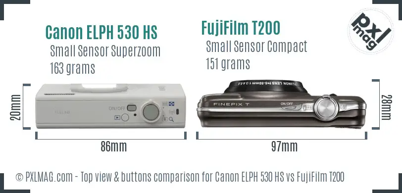 Canon ELPH 530 HS vs FujiFilm T200 top view buttons comparison