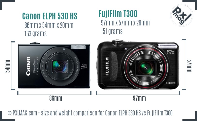 Canon ELPH 530 HS vs FujiFilm T300 size comparison