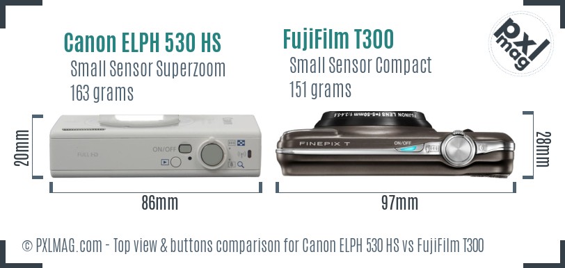 Canon ELPH 530 HS vs FujiFilm T300 top view buttons comparison