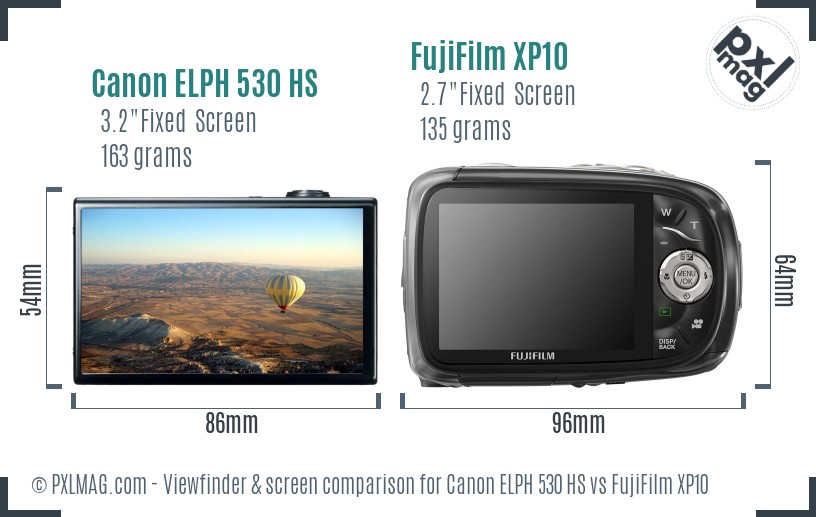 Canon ELPH 530 HS vs FujiFilm XP10 Screen and Viewfinder comparison