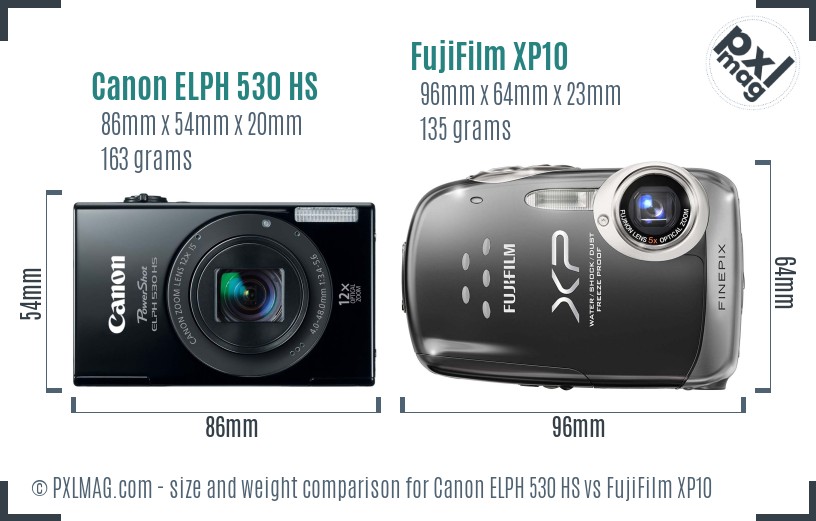 Canon ELPH 530 HS vs FujiFilm XP10 size comparison