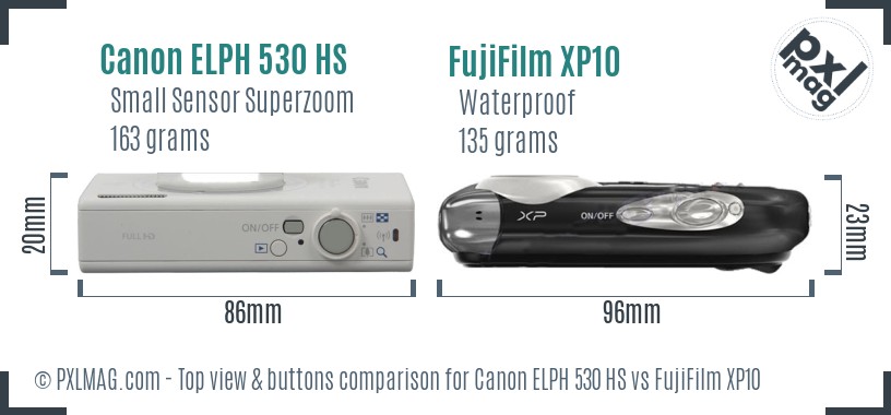 Canon ELPH 530 HS vs FujiFilm XP10 top view buttons comparison