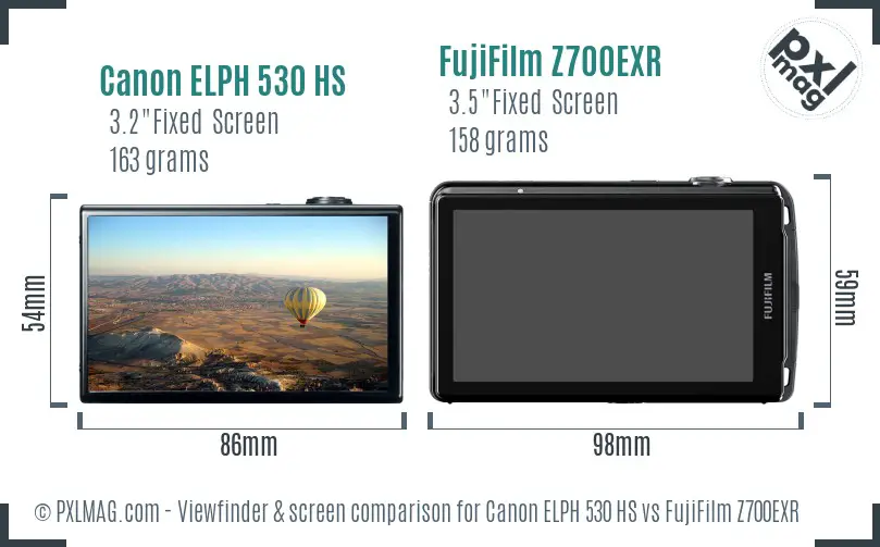 Canon ELPH 530 HS vs FujiFilm Z700EXR Screen and Viewfinder comparison