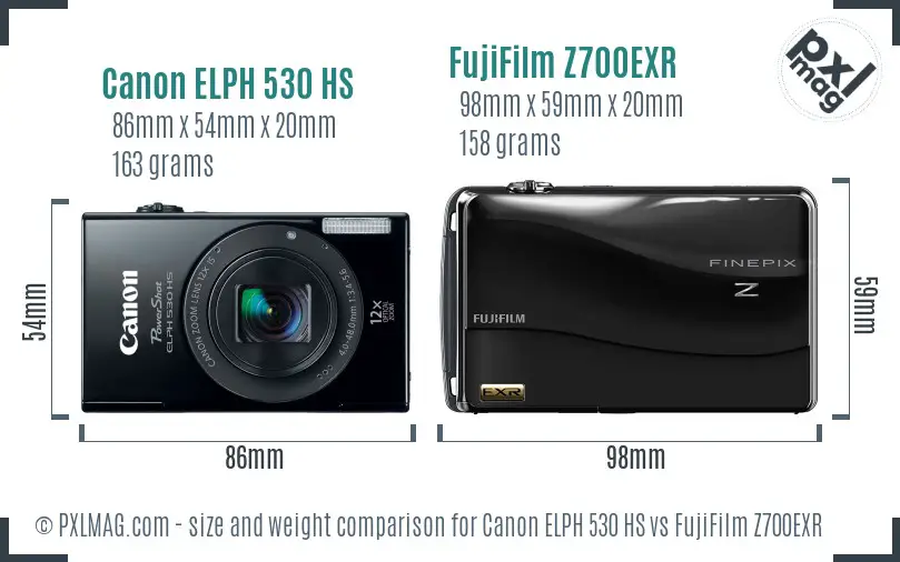 Canon ELPH 530 HS vs FujiFilm Z700EXR size comparison
