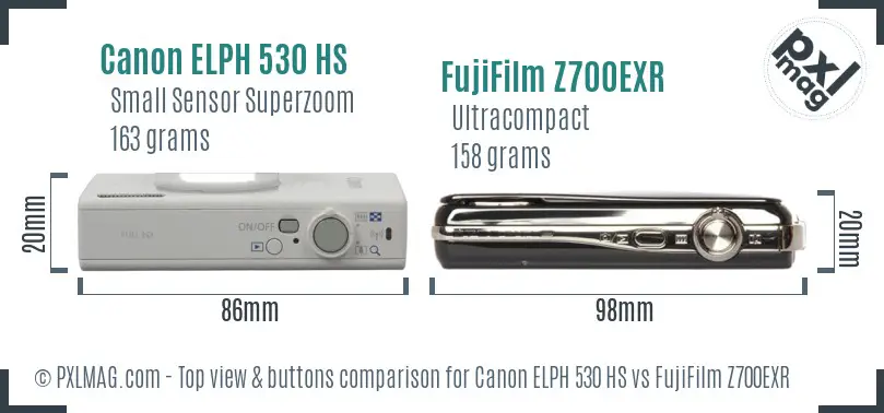 Canon ELPH 530 HS vs FujiFilm Z700EXR top view buttons comparison