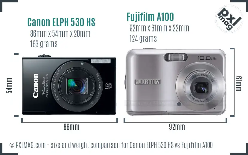 Canon ELPH 530 HS vs Fujifilm A100 size comparison Canon ELPH 530 HS vs Fujifilm A100 size comparison