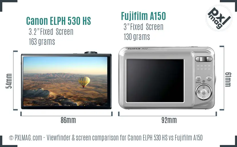 Canon ELPH 530 HS vs Fujifilm A150 Screen and Viewfinder comparison