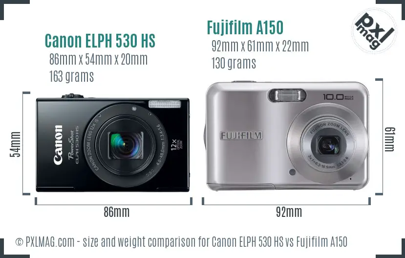 Canon ELPH 530 HS vs Fujifilm A150 size comparison