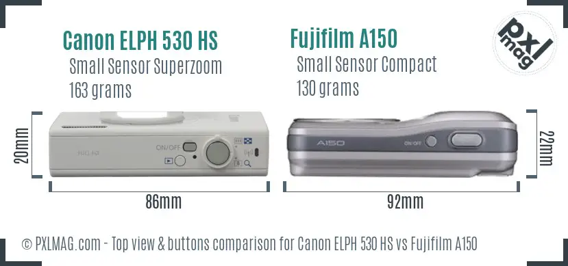 Canon ELPH 530 HS vs Fujifilm A150 top view buttons comparison
