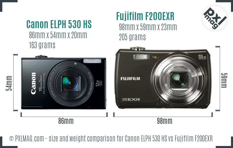 Canon ELPH 530 HS vs Fujifilm F200EXR size comparison Canon ELPH 530 HS vs Fujifilm F200EXR size comparison