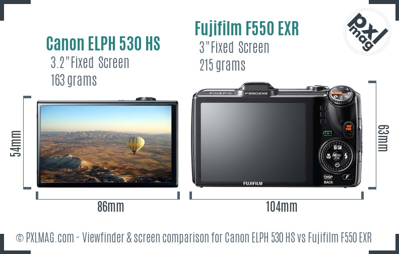Canon ELPH 530 HS vs Fujifilm F550 EXR Screen and Viewfinder comparison
