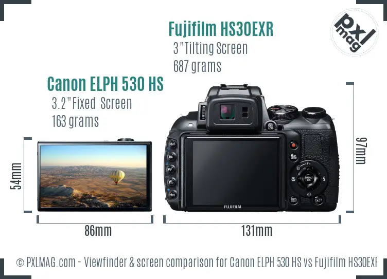 Canon ELPH 530 HS vs Fujifilm HS30EXR Screen and Viewfinder comparison