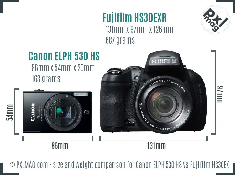 Canon ELPH 530 HS vs Fujifilm HS30EXR size comparison