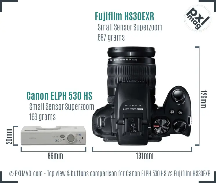 Canon ELPH 530 HS vs Fujifilm HS30EXR top view buttons comparison